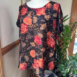 Maurices Flowy Black Short Sleeve Blouse, Womens L, EUC